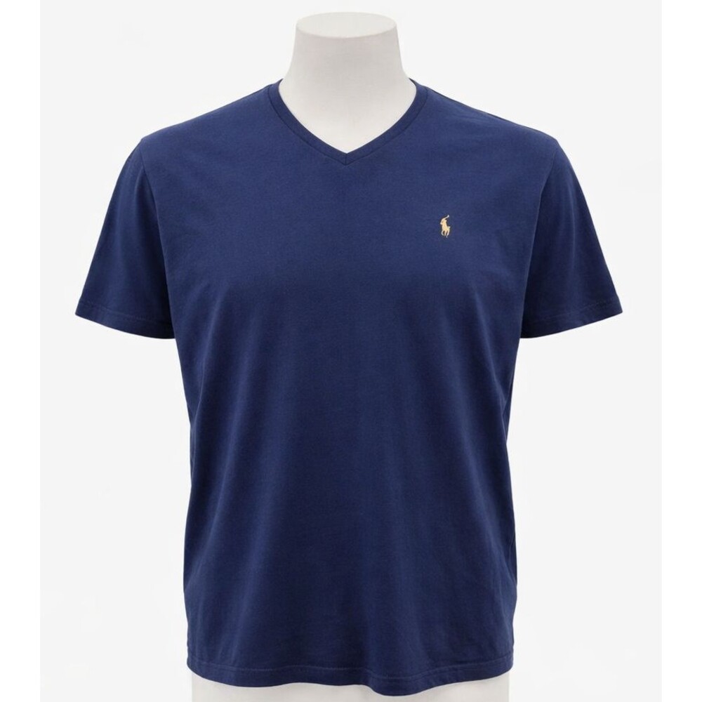 Polo Ralph Lauren Tee Shirt Men 3XB Blue V-Neck Short Sleeve Flesh Pony Logo Big